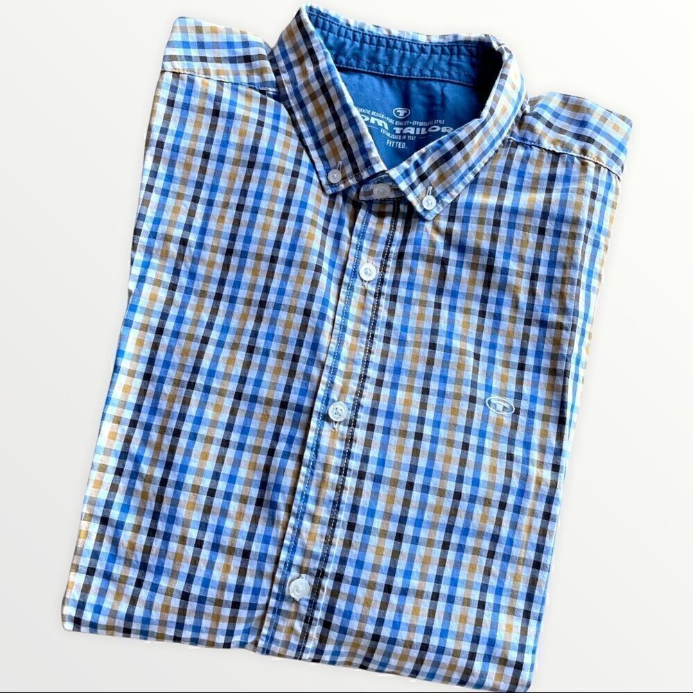 Tom Tailor Men’s Fitted Preppy Cotton Checked Shirt Size XL